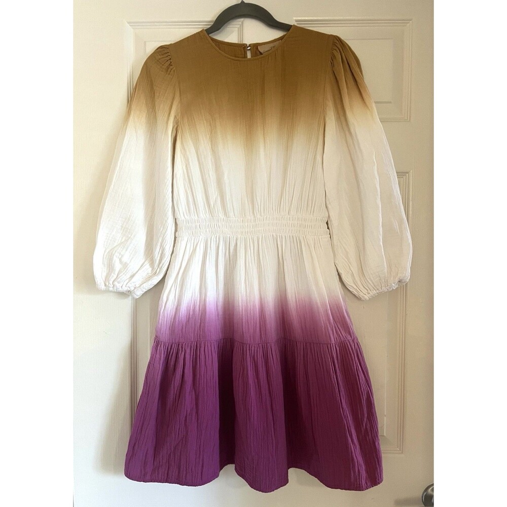 Universal Thread Ombre Dip Dye Tiered Cotton Gauze Dress Boho Sunset Magenta XS